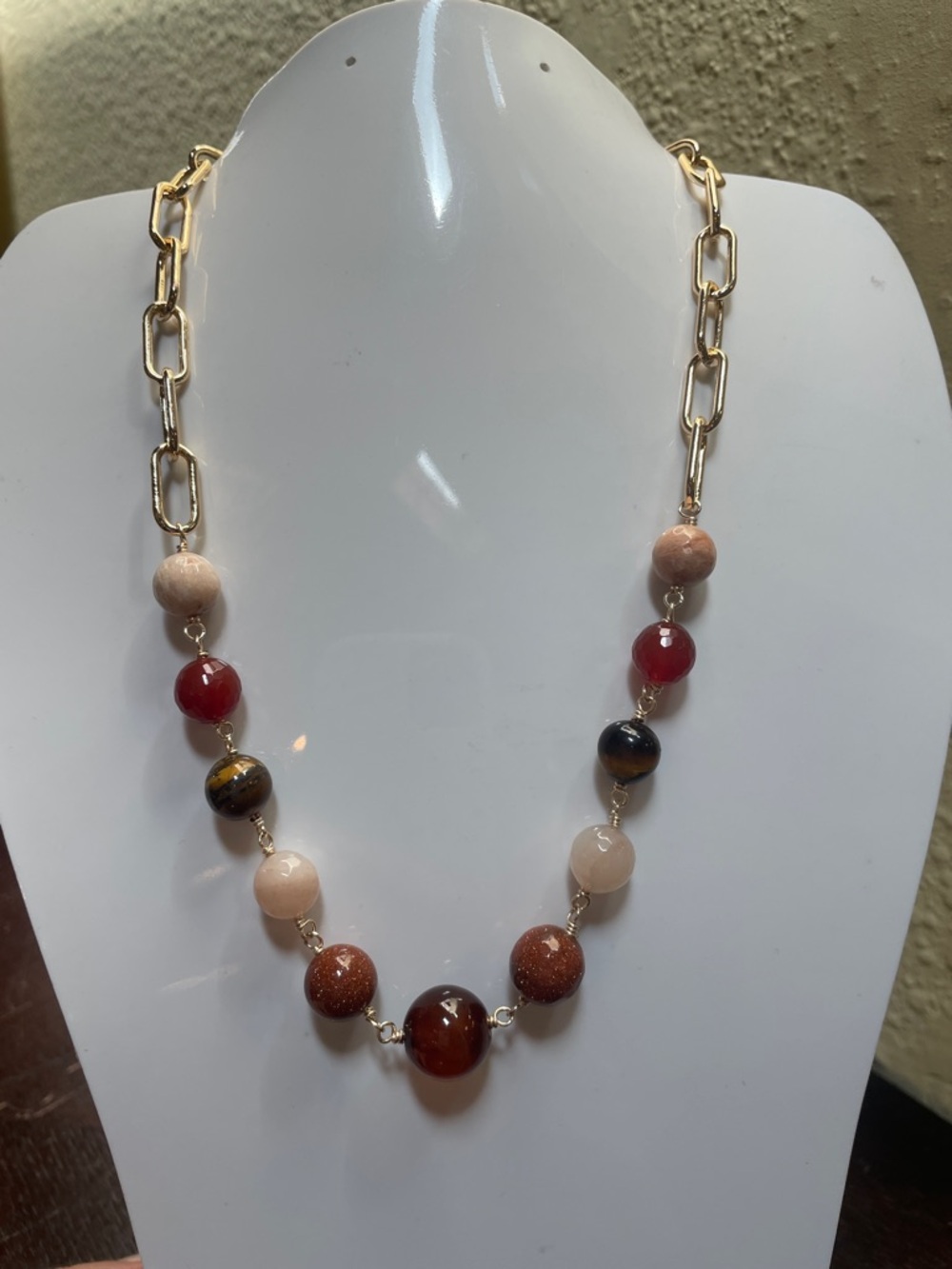 Gold Chain Multicolor Stone Bead Necklace 18k gold plated 20inch